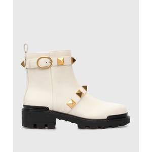 NEW VALENTINO GARAVANI women's roman stud leather boots in ivory